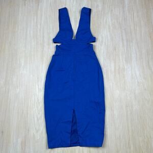 Lavish Alice Blue Don't Tempt Me Cutout Deep V-Neck Glamorous Midi Chic Dress XS